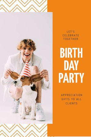 Birthday Party Announcement with Couple and Dog Tumblr Tasarım Şablonu