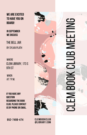 Book Club Meeting With Paint Blots Invitation 5.5x8.5in Design Template