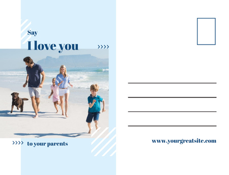 Parents with kids having fun at seacoast Postcard 4.2x5.5in Design Template