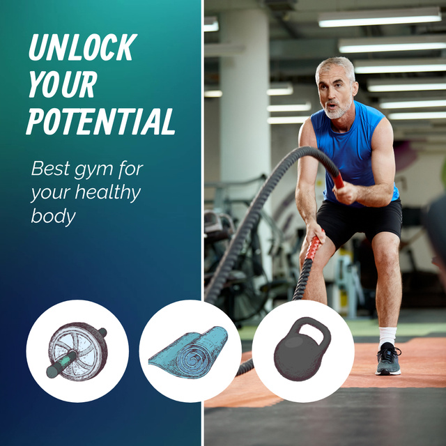 Equipped Gym For Fitness Workout Offer Animated Post Πρότυπο σχεδίασης