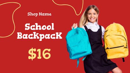 School Backpack Sale with Cute Girl Label 3.5x2in Design Template