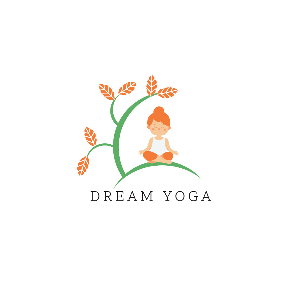 Woman Practicing Yoga under Tree Logo Design Template