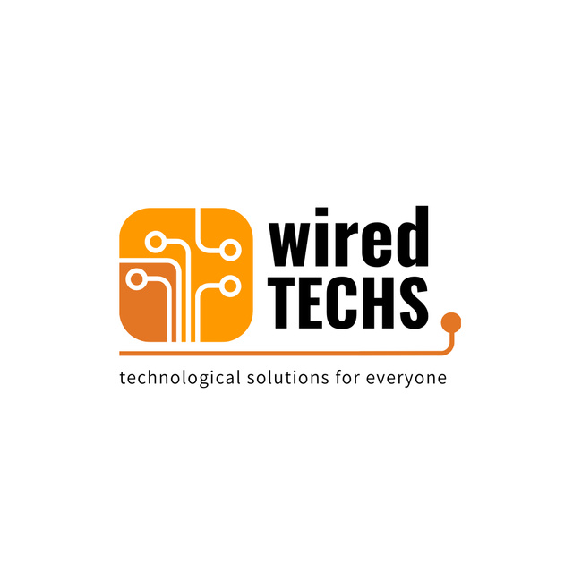 Tech Solutions Ad with Wires Icon in Orange Logo 1080x1080pxデザインテンプレート