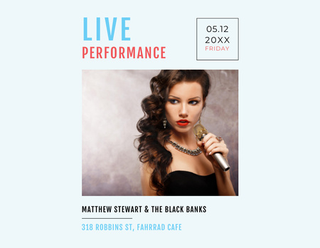 Live Performance Announcement Gorgeous Female Singer Flyer 8.5x11in Horizontal Design Template