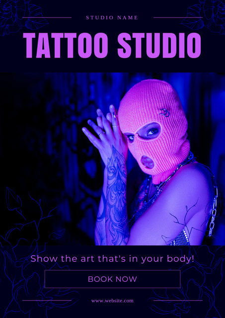 Artistic Tattoo Studio Service With Booking Poster Πρότυπο σχεδίασης