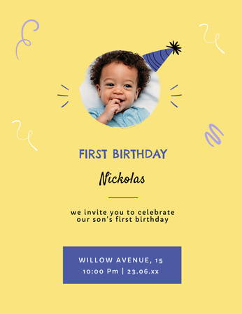 First Birthday of Little Boy Celebration Announcement Invitation 13.9x10.7cm Design Template