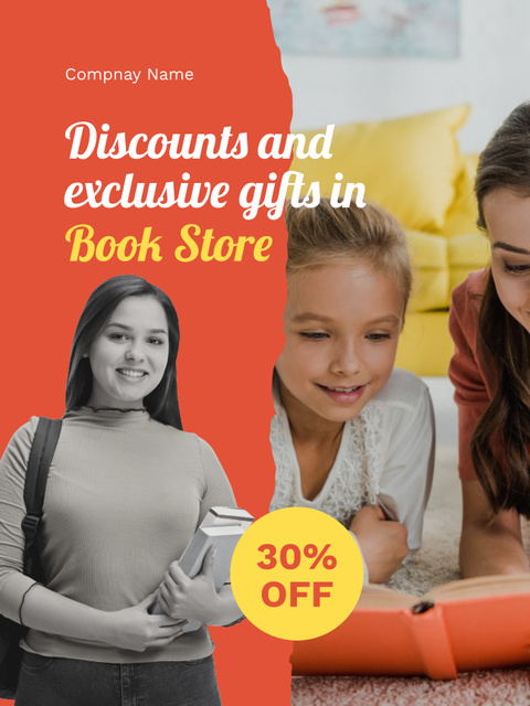 Designvorlage Discount on Exclusive Books for Kids and Adult Ones für Poster US