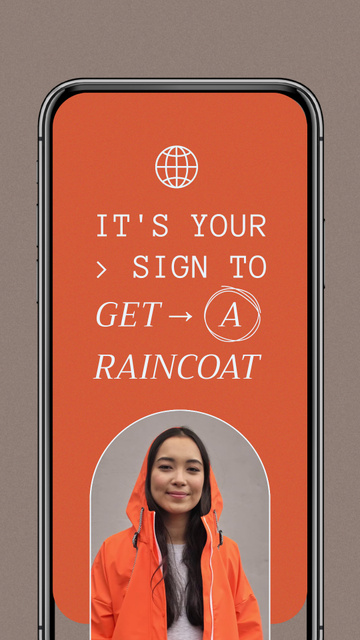 Woman in Bright Raincoat on Phone Screen Instagram Video Story tervezősablon