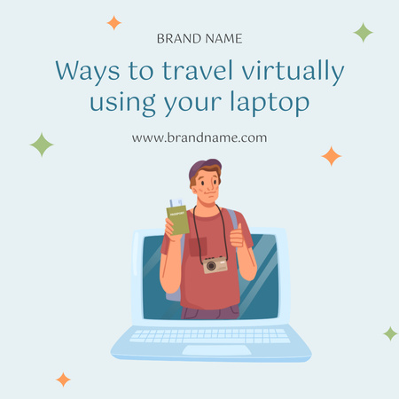 Virtual Travel Ways Review with Laptop Instagram Design Template