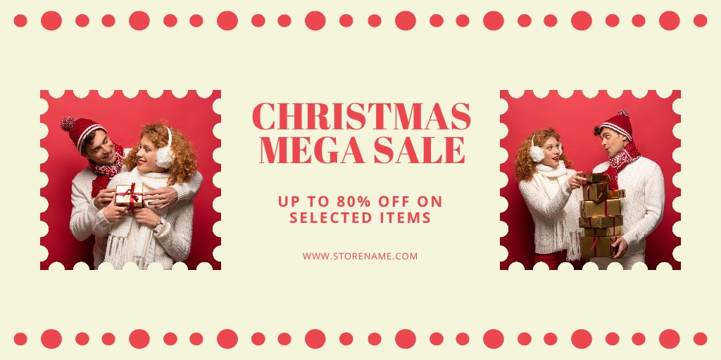 Designvorlage Christmas Gifts Mega Sale Collage für Twitter