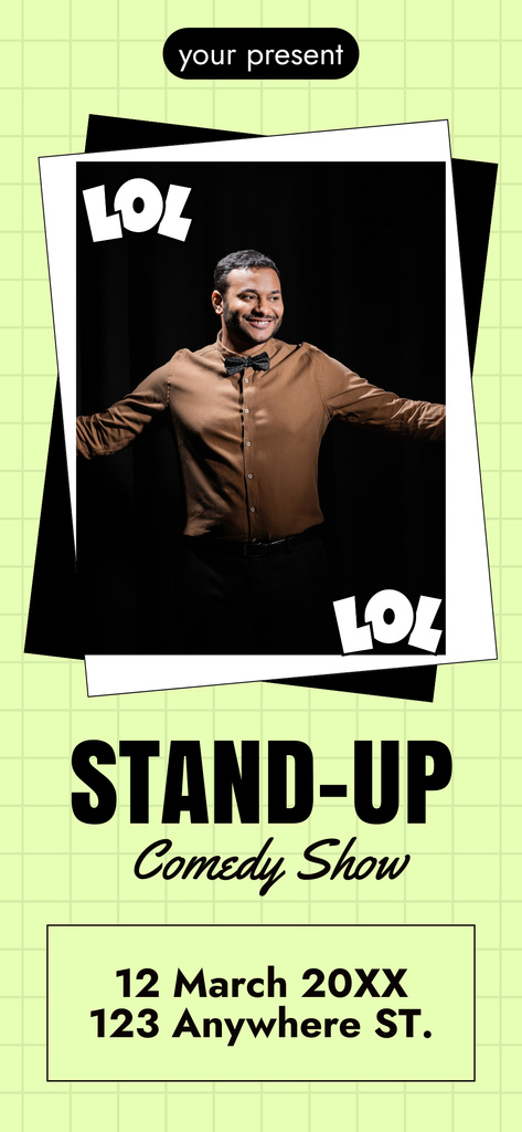 Designvorlage Comedy Show Promo with Man on Stage für Snapchat Geofilter