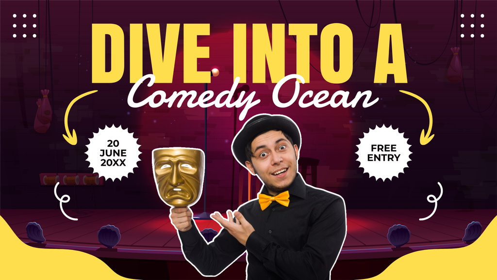 Comedy Show Promo with Man showing Theatrical Mask FB event cover Πρότυπο σχεδίασης
