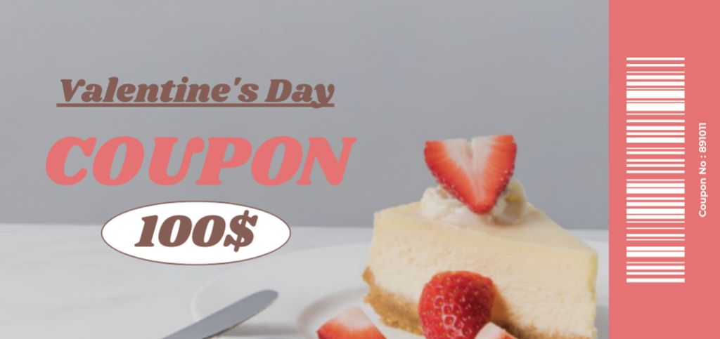 Valentine's Day Gift Voucher with Cheesecake Coupon Din Largeデザインテンプレート