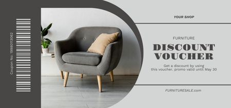 Ваучер на знижку на меблі з сірим кріслом Coupon Din Large – шаблон для дизайну