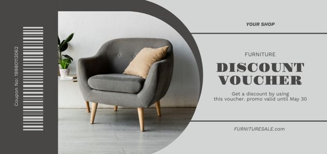 Furniture Discount Voucher with Grey Armchair Coupon Din Large Πρότυπο σχεδίασης