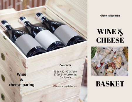 Designvorlage Ankündigung der Weinprobe mit Flaschen und Käse für Brochure 8.5x11in