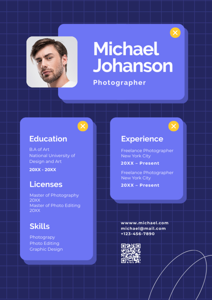 Modèle de visuel Photographer Skills With Experience And Degree - Resume