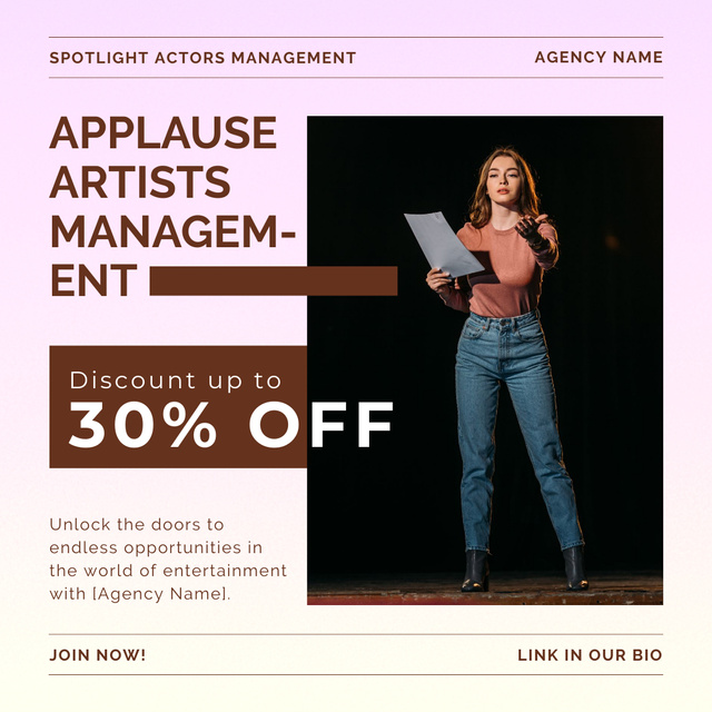 Plantilla de diseño de Discounts on Acting Courses with Beautiful Actress at Rehearsal Instagram AD 