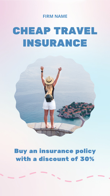 Travel Insurance Ad with Young Woman on Vacation Instagram Video Story Πρότυπο σχεδίασης