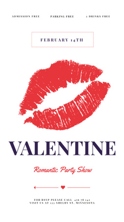 セクシーな赤い唇のプリントとバレンタインパーティーのお知らせ Instagram Storyデザインテンプレート