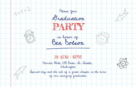 Designvorlage Graduation Party Announcement with Cute Illustrations für Invitation 4.6x7.2in Horizontal