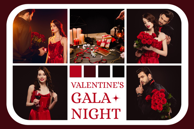 Valentine's Day Gala Night With Roses For Couples Mood Boardデザインテンプレート