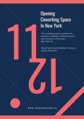 Coworking Opening Minimalistic Announcement in Blue and Red Invitation Design Template