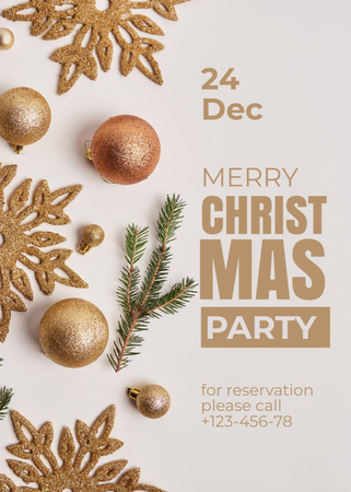 Christmas Celebration with golden decorations and Twig Invitation Design Template