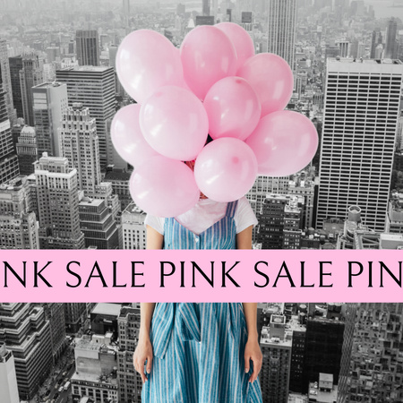 Pink Collection Sale Ad on Background of Megapolis Instagram Design Template