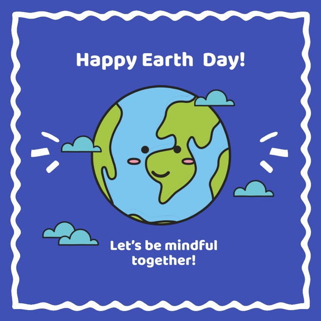 Plantilla de diseño de Cute Cartoon Earth Character With Earth Day Greeting Animated Post 