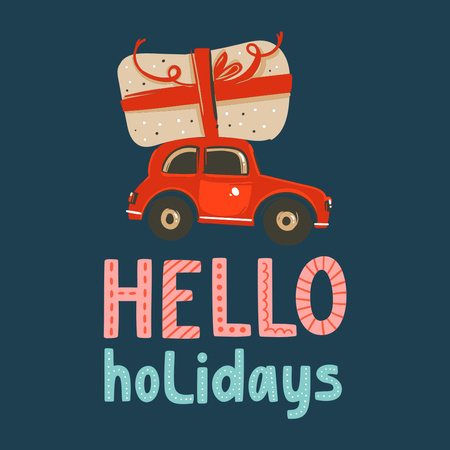 Retro Car Carrying Christmas Gifts Instagram Design Template