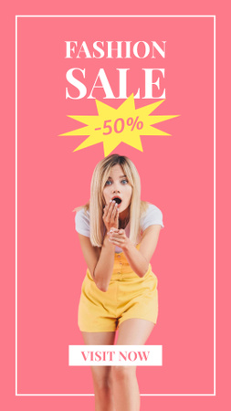 Fashion Sale Announcement with Stylish Blonde Instagram Story Design Template