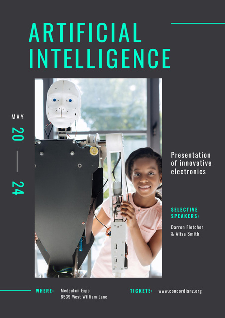 Technological Summit Event Announcement with Robot Poster B2 tervezősablon