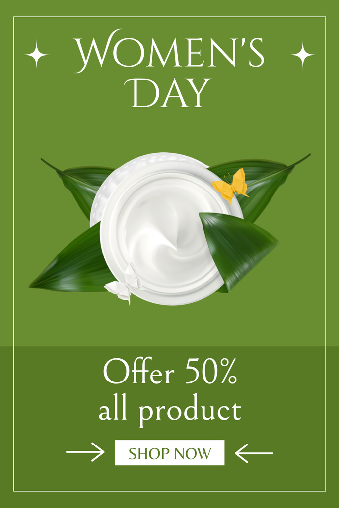 Platilla de diseño Offer of Skincare Products on Women's Day Pinterest