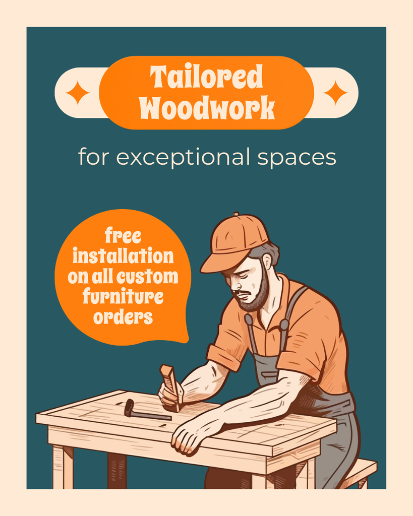 Services of Tailored Woodwork Ad Instagram Post Vertical Πρότυπο σχεδίασης