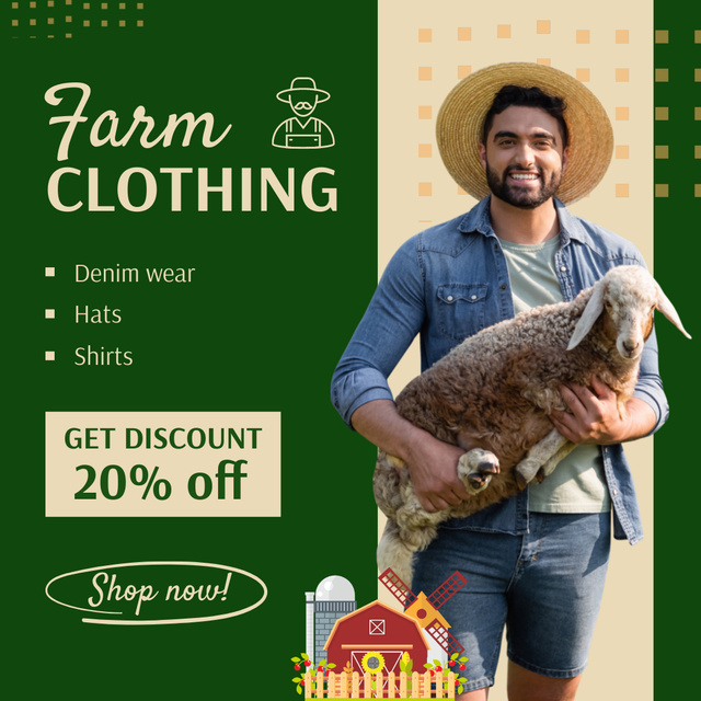 Template di design Farm Clothing And Hats At Discounted Rates Offer Animated Post