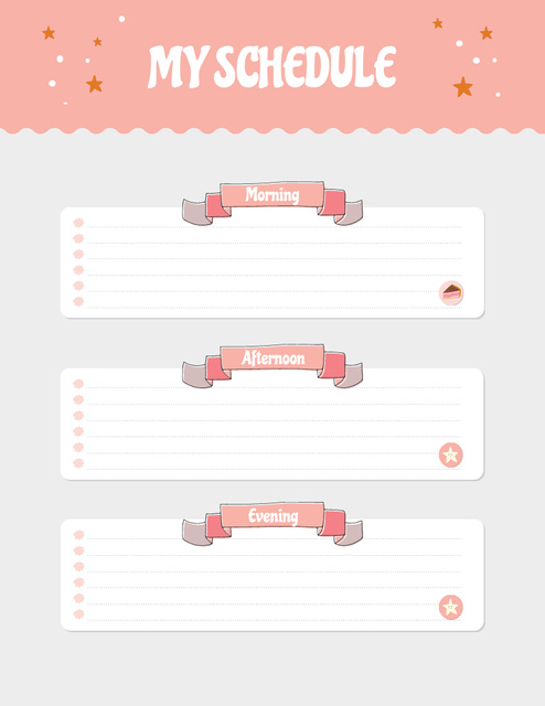 Designvorlage Pink Schedule Planner with Stars für Notepad 8.5x11in