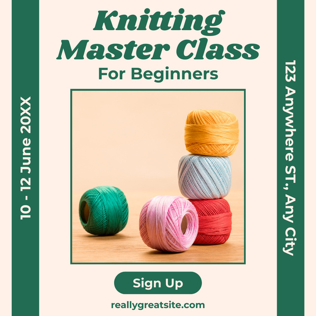 Knitting Master Class Offer With Yarn Instagram Design Template