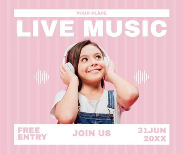 Designvorlage Live Music Festival with Cute Girl in Headphones für Facebook