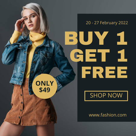 Young Woman in Denim Jacket for Fashion Outfit Ad Instagram Design Template