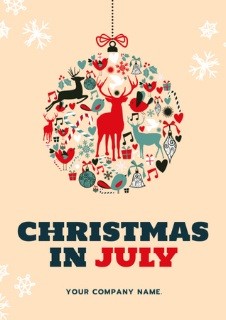 Christmas in July Salutations With Reindeer Illustration Flyer A4 Design Template