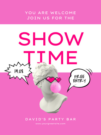 Show's Announcement with Statue in Sunglasses Poster 36x48in Design Template