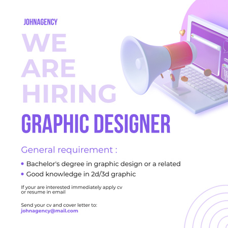 Szablon projektu Ogłoszenie o zatrudnieniu projektanta graficznego z ilustracją 3D LinkedIn post