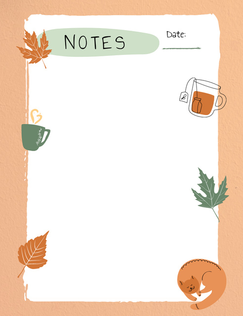 To Do List with Autumn Illustration in Beige Notepad 107x139mm Design Template