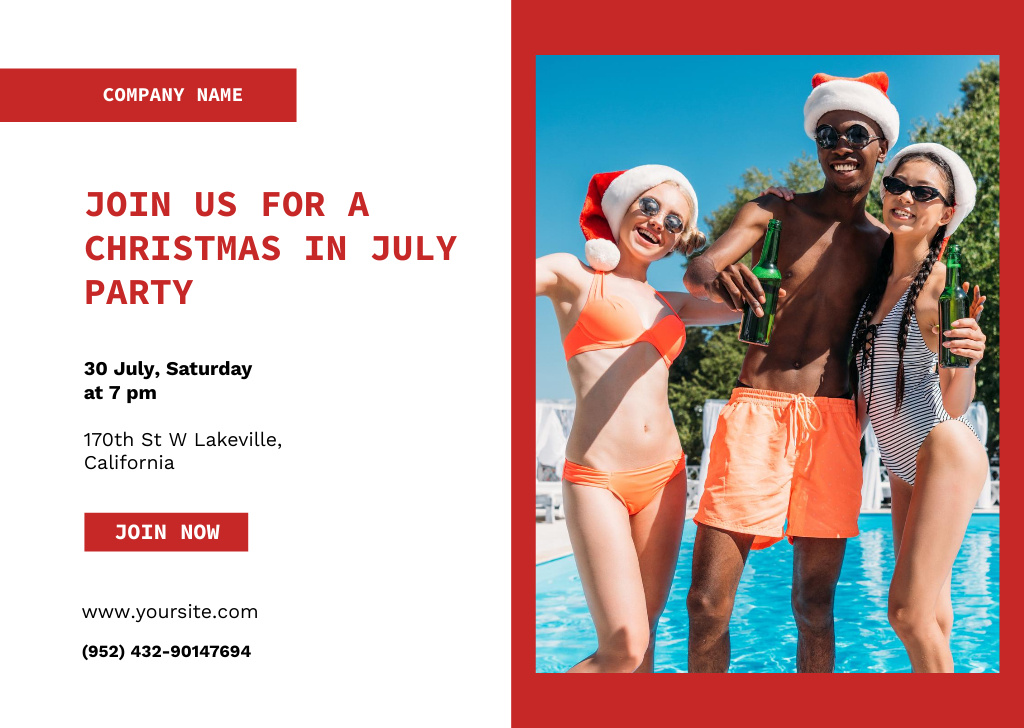 Awesome Poolside Festivities For Christmas In July Flyer A6 Horizontal Design Template