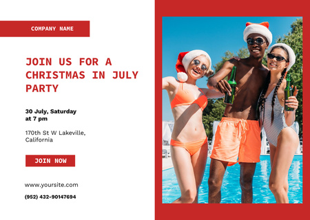 Plantilla de diseño de Impresionantes festividades junto a la piscina para Navidad en julio Flyer A6 Horizontal 