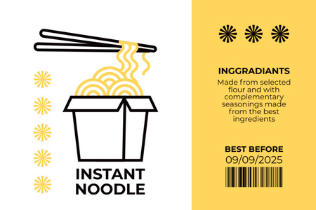 Instant Noodle Icon on White and Yellow Label Design Template