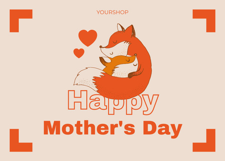 Mother's Day Holiday Greeting with Cute Foxes Postcard 5x7in Design Template