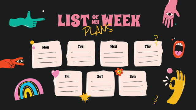 List of Week Plans Mind Map Design Template