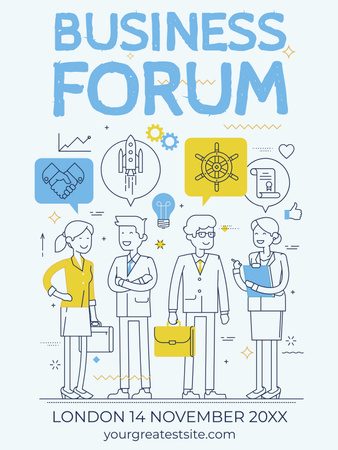 Business forum Invitation with Business People Poster US Tasarım Şablonu